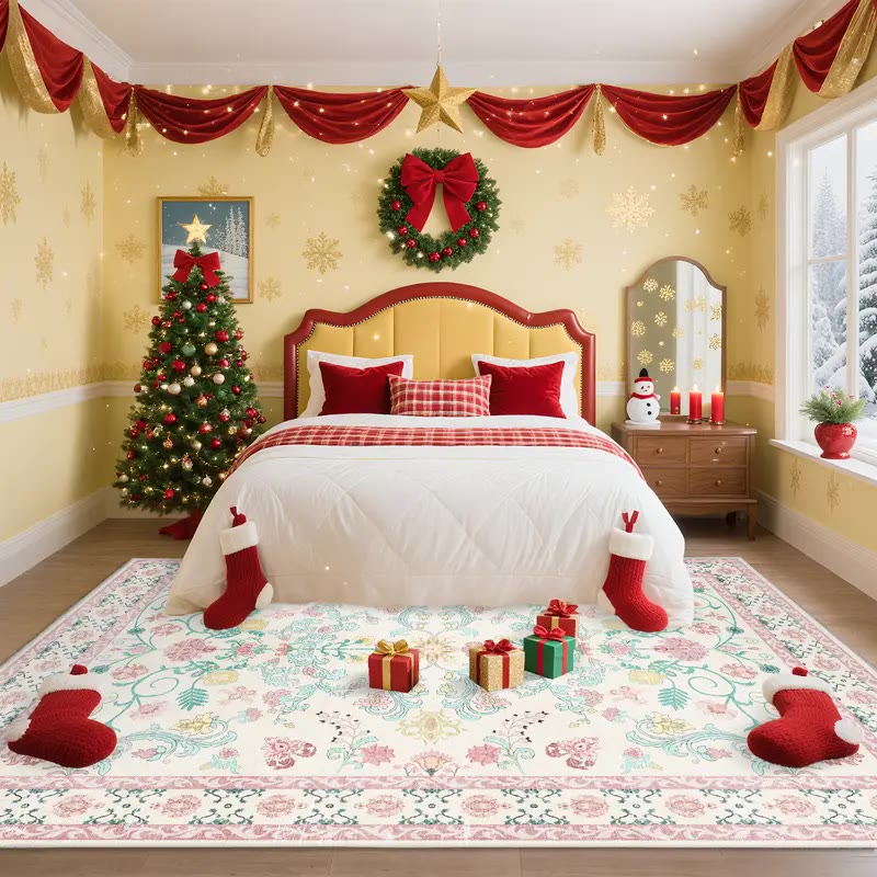 Cream Floral Area Rug with Pink Border - photo 3
