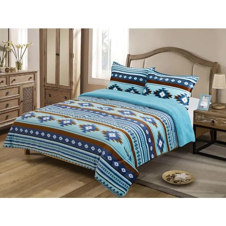 Southwestern Pattern Sherpa-Lined Comforter and Sham Set - photo 2