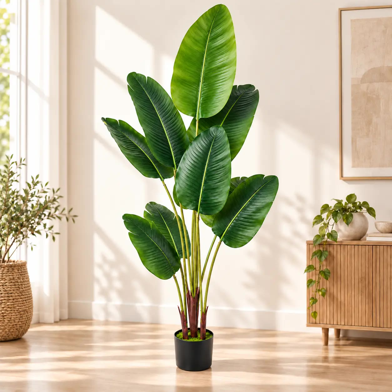 Tall Artificial Banana Leaf Plant in Black Pot