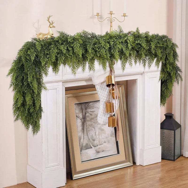 Draping Green Artificial Cedar Garland for Mantels