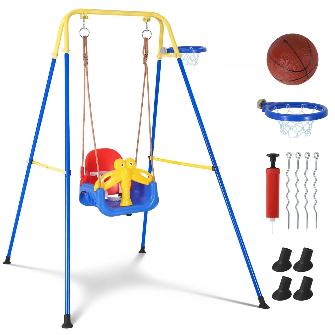 Blue Steel Frame Toddler Swing with Hoop