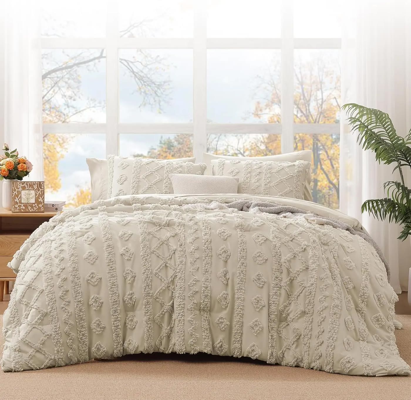 Cream Tufted Comforter Set with Matching Shams
