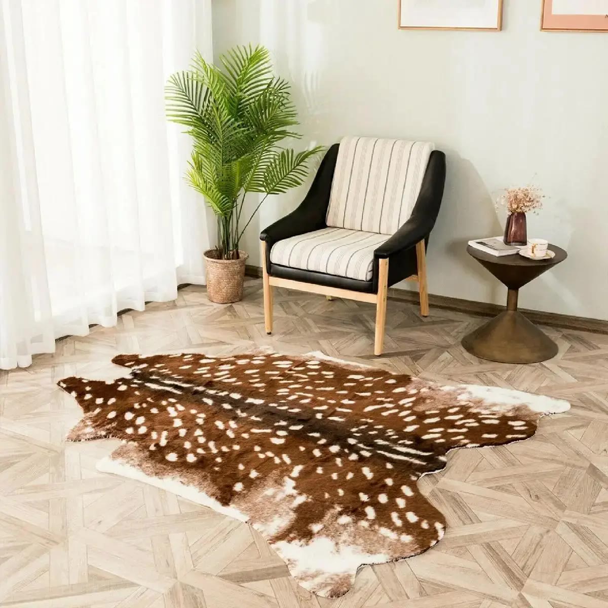 Brown Spotted Hide-Shaped Faux Fur Area Rug