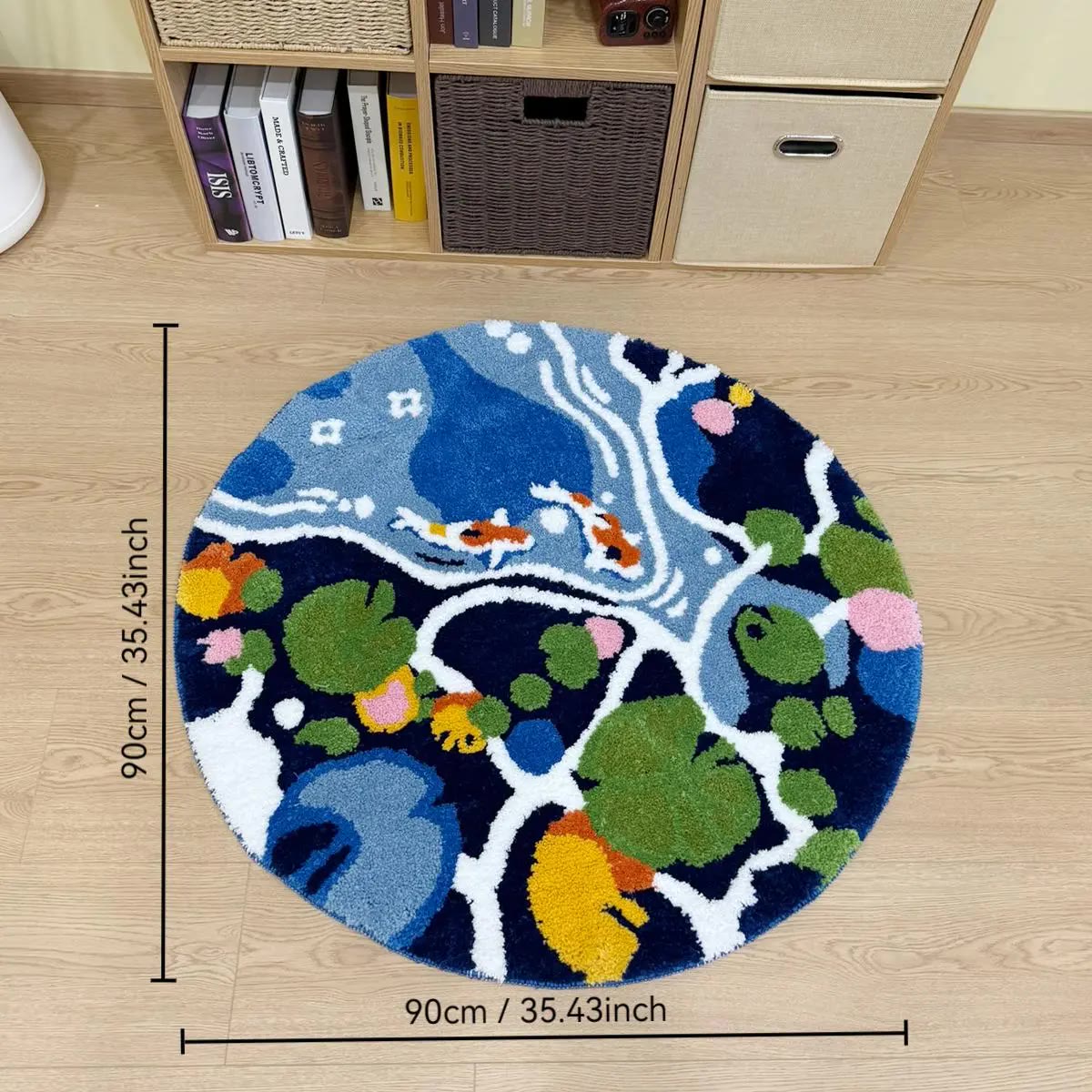 Round Tufted Floor Rug with Koi and Lily Pads - photo 2