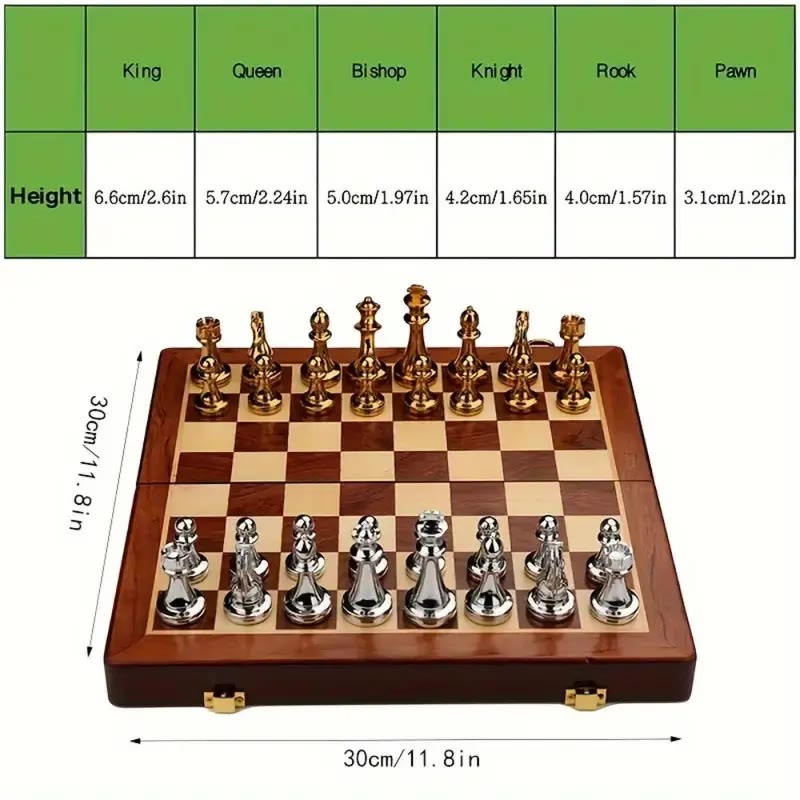 Folding Wooden Chess Set with Metal Pieces - photo 2