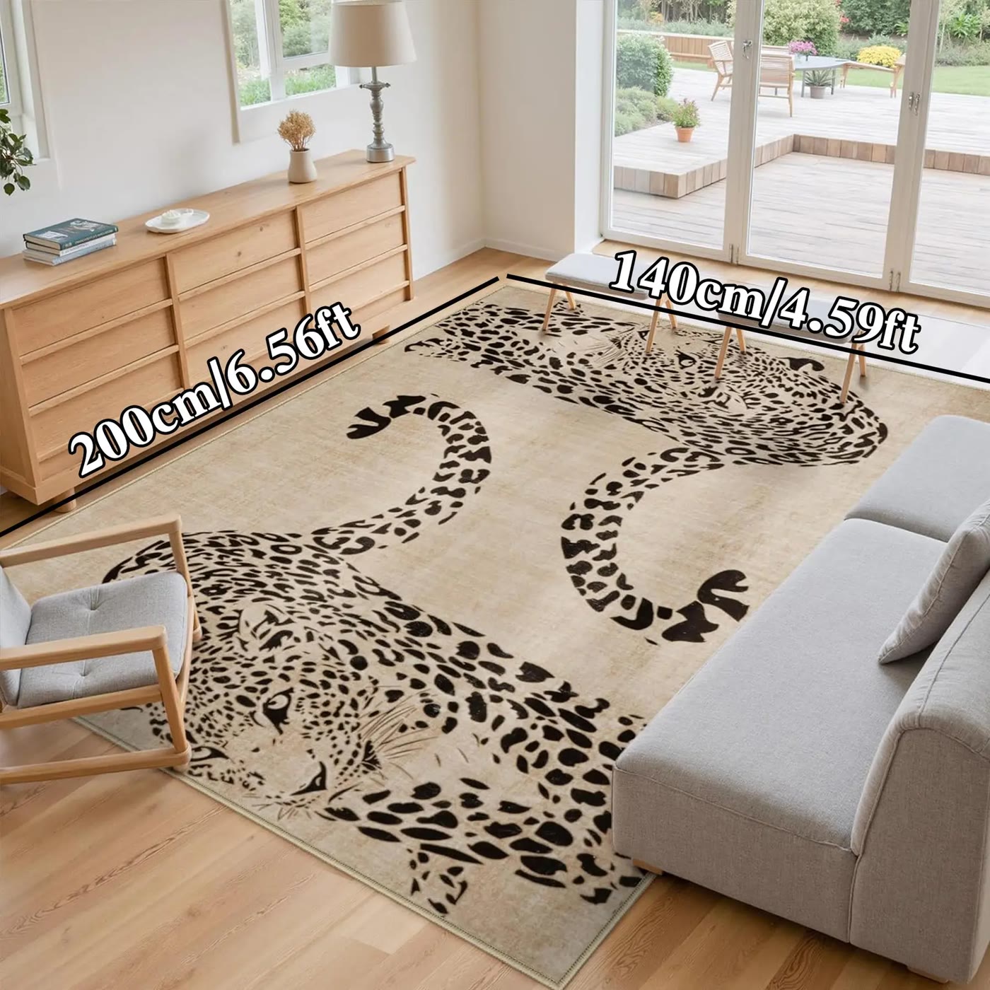 Beige Area Rug with Black Leopard Print - photo 3