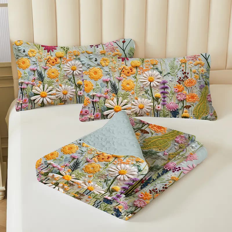 Wildflower Print Quilt Set with Two Pillow Shams - photo 4
