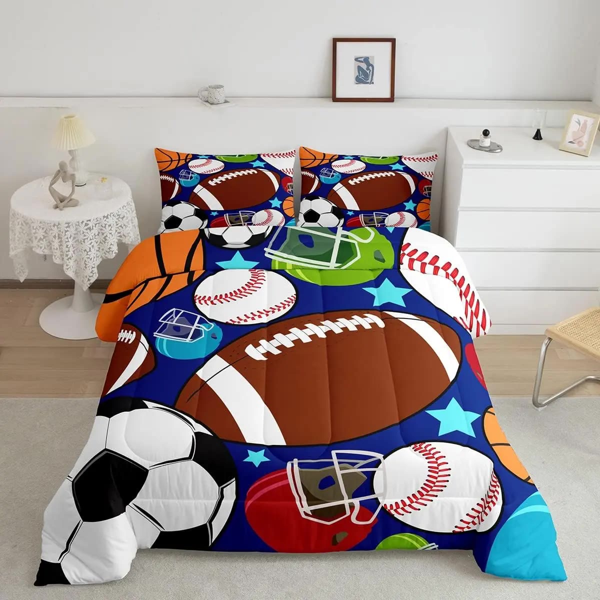 Sports Ball Print Comforter and Pillowcase Set