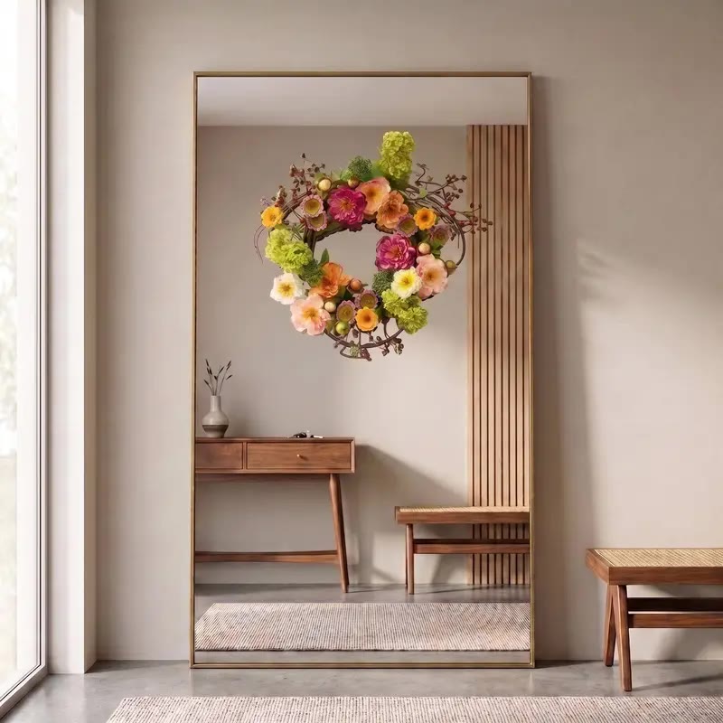 Round Artificial Flower Wreath With Pastel Blooms - photo 3