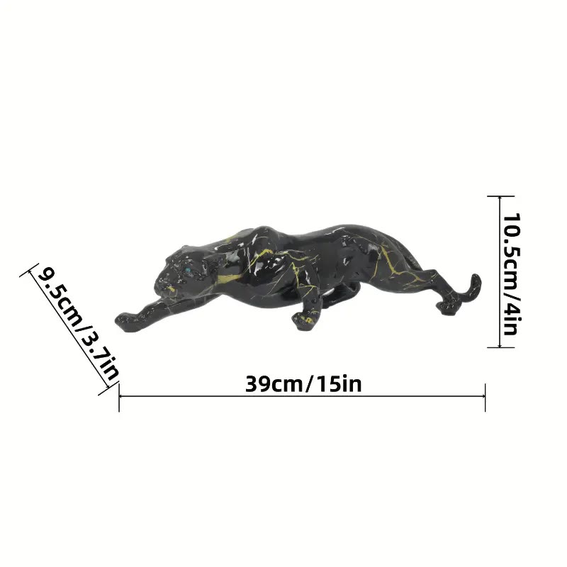 Black Resin Panther Statue With Gold Veining - photo 3