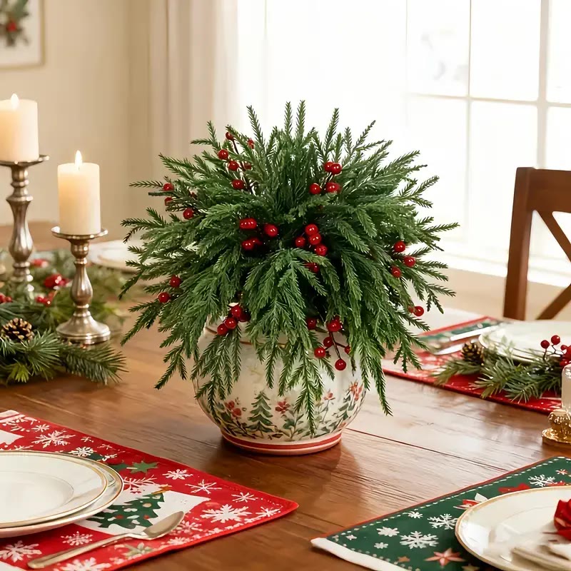 Faux Evergreen Branch Bunch with Red Berries - photo 2