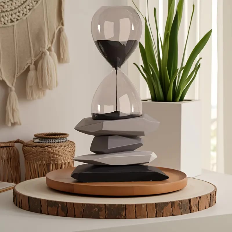 Glass Hourglass on Stacked Stone-Shaped Base - photo 4