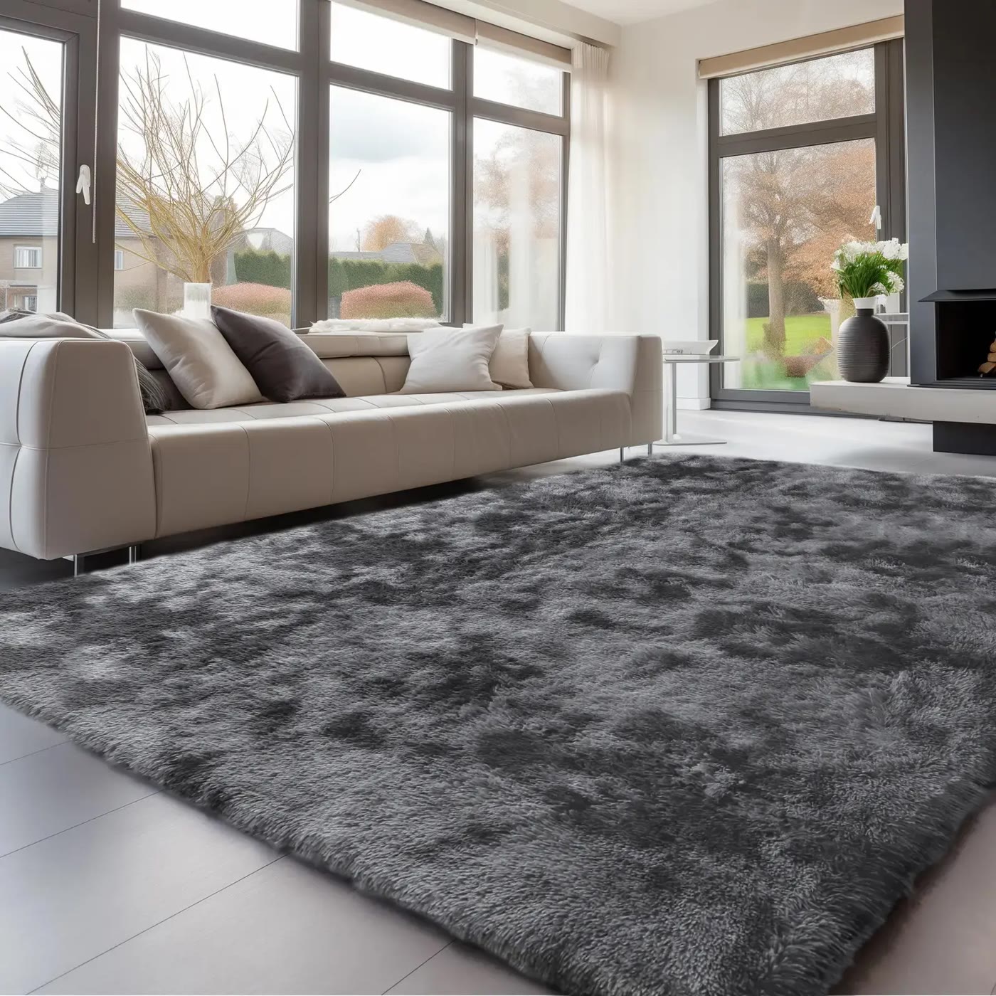 Charcoal Black Shaggy Rectangular Area Rug - photo 2
