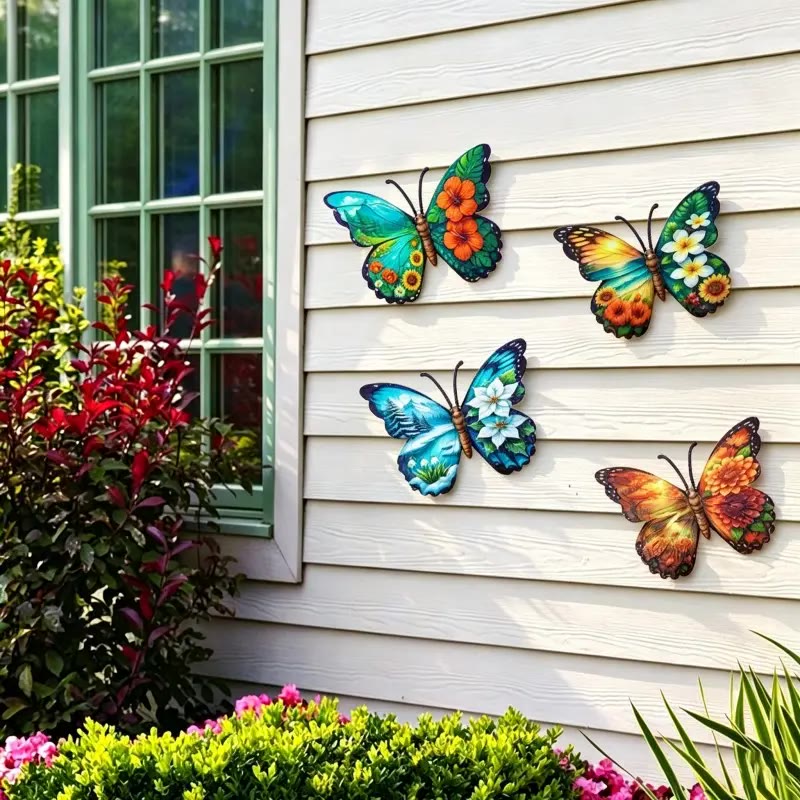 Four Colorful Metal Butterfly Wall Decorations - photo 4