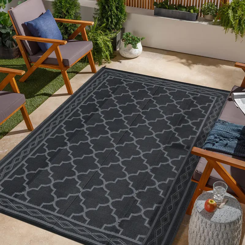 Black and Grey Geometric Outdoor Area Rug - photo 3