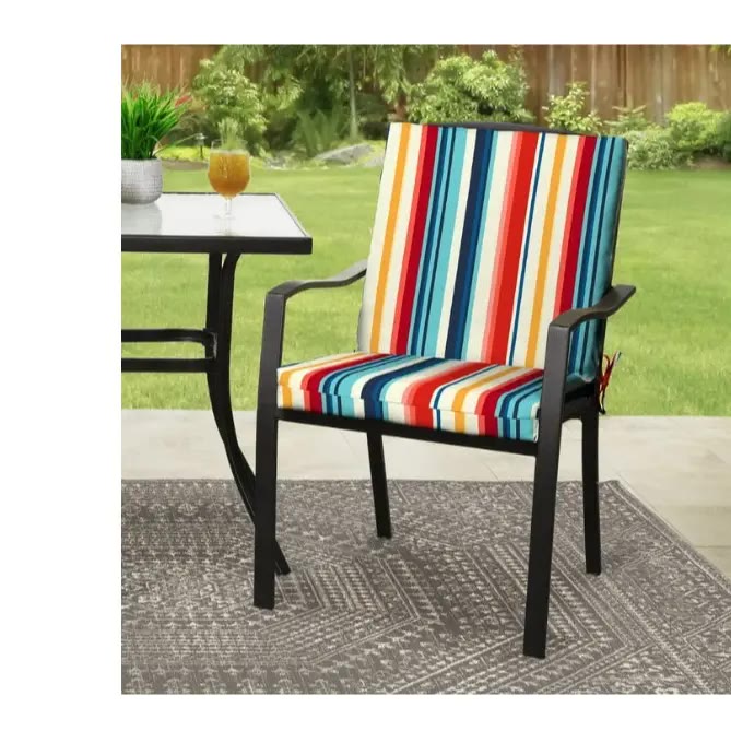 Striped Outdoor Chair Cushion with Back and Ties - photo 2