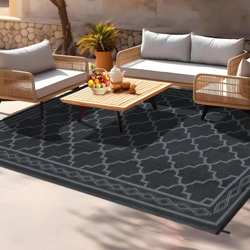 Black and Grey Geometric Outdoor Area Rug - photo 2