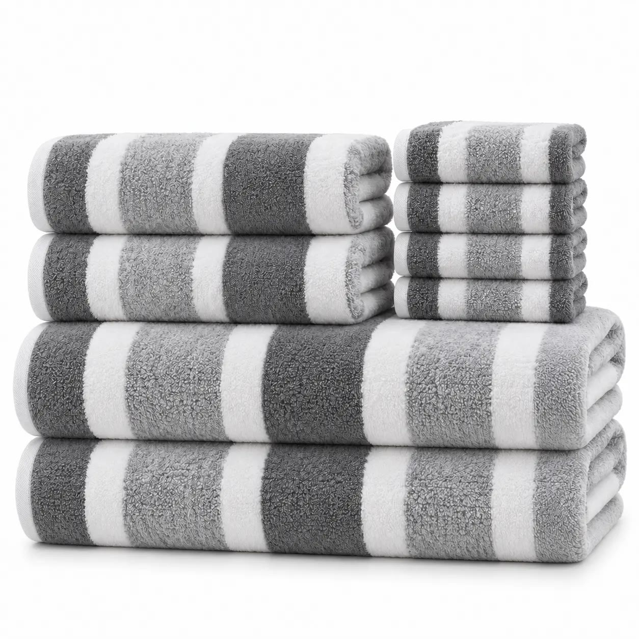 Grey and White Striped Terry Towel Set