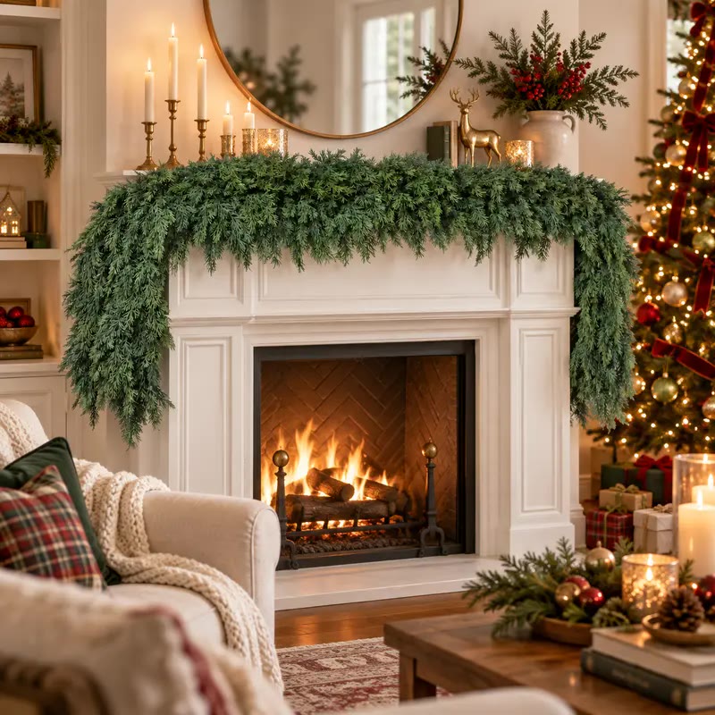 Green Artificial Cedar Garland for Mantels - photo 2