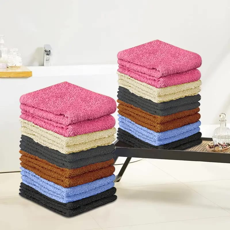 Stacked Cotton Washcloths in Pink, Black and Blue - photo 3