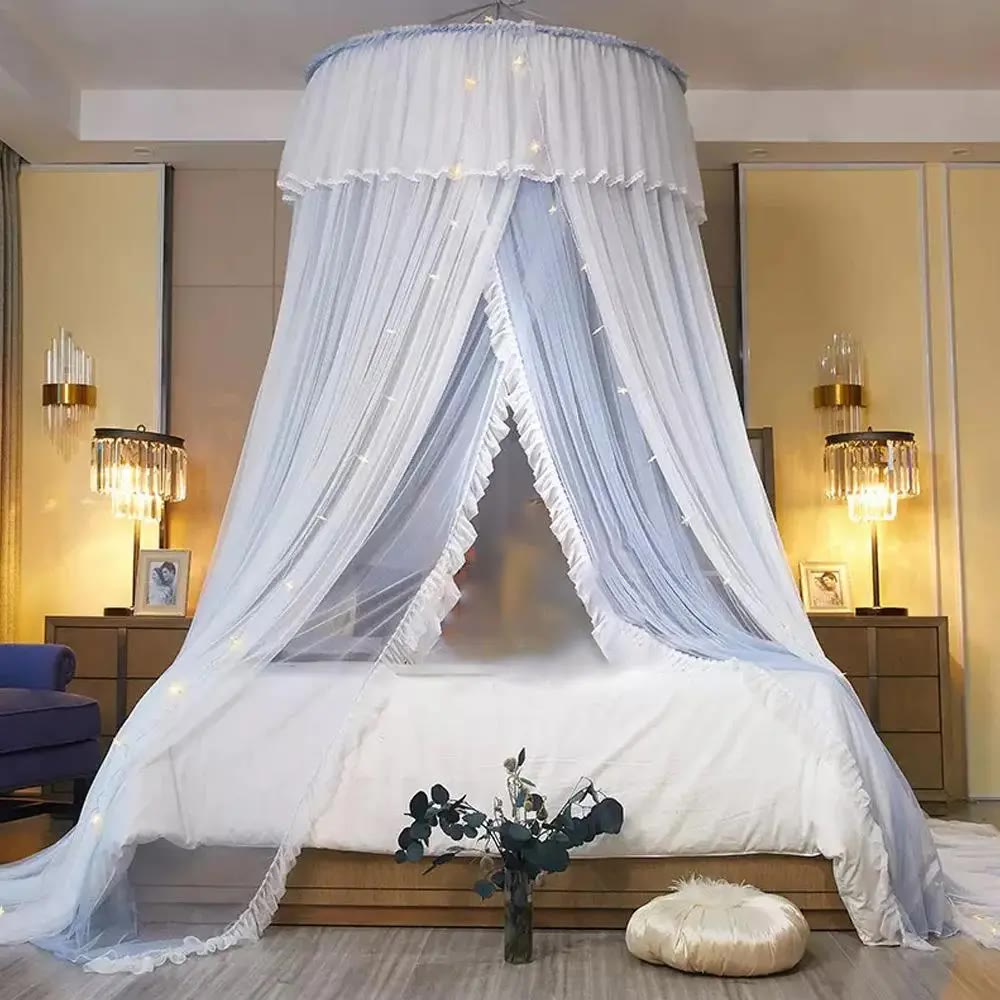 White Double-Layer Ruffle Bed Canopy Netting