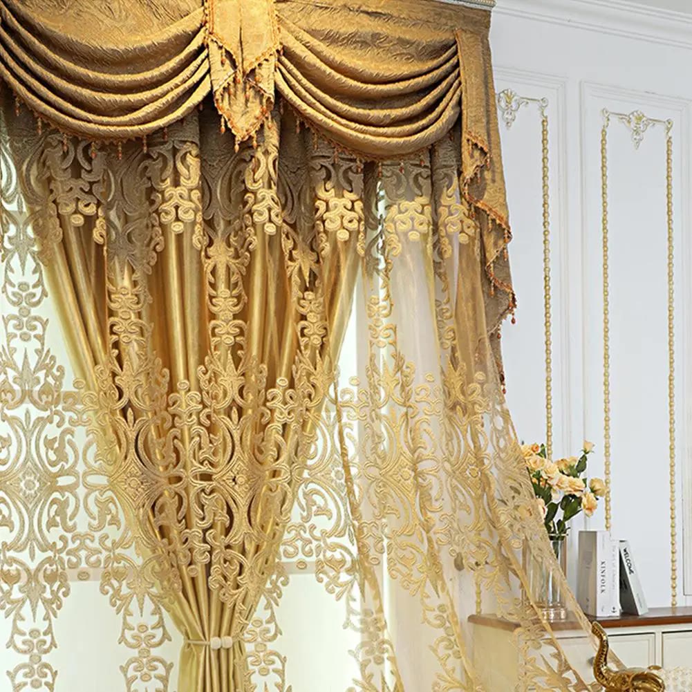 Gold Embroidered Curtain Set with Valance - photo 3