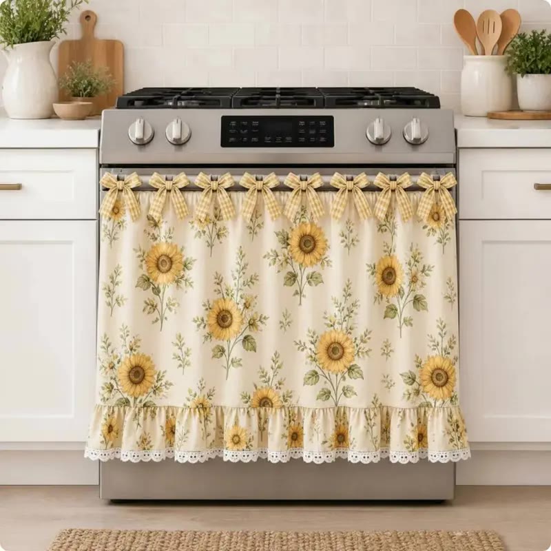Blue Floral Cotton Oven Door Cover with Ruffle - photo 2
