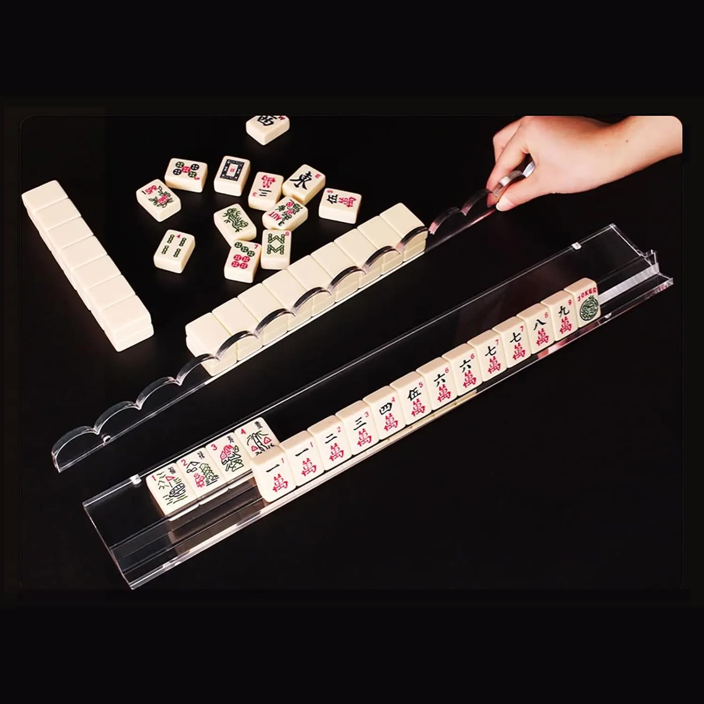 Clear Acrylic Tile Racks with Pusher Rails