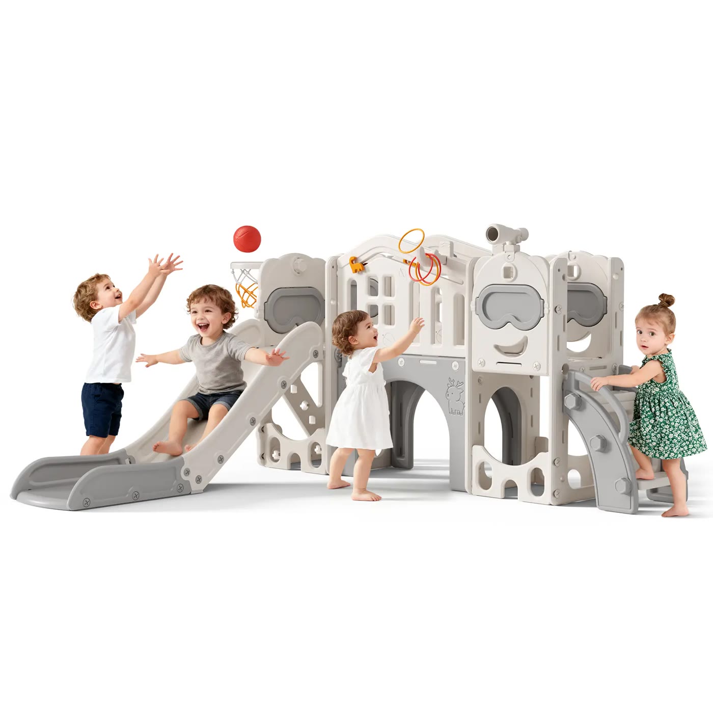 Gray and White Toddler Climbing Slide Playset