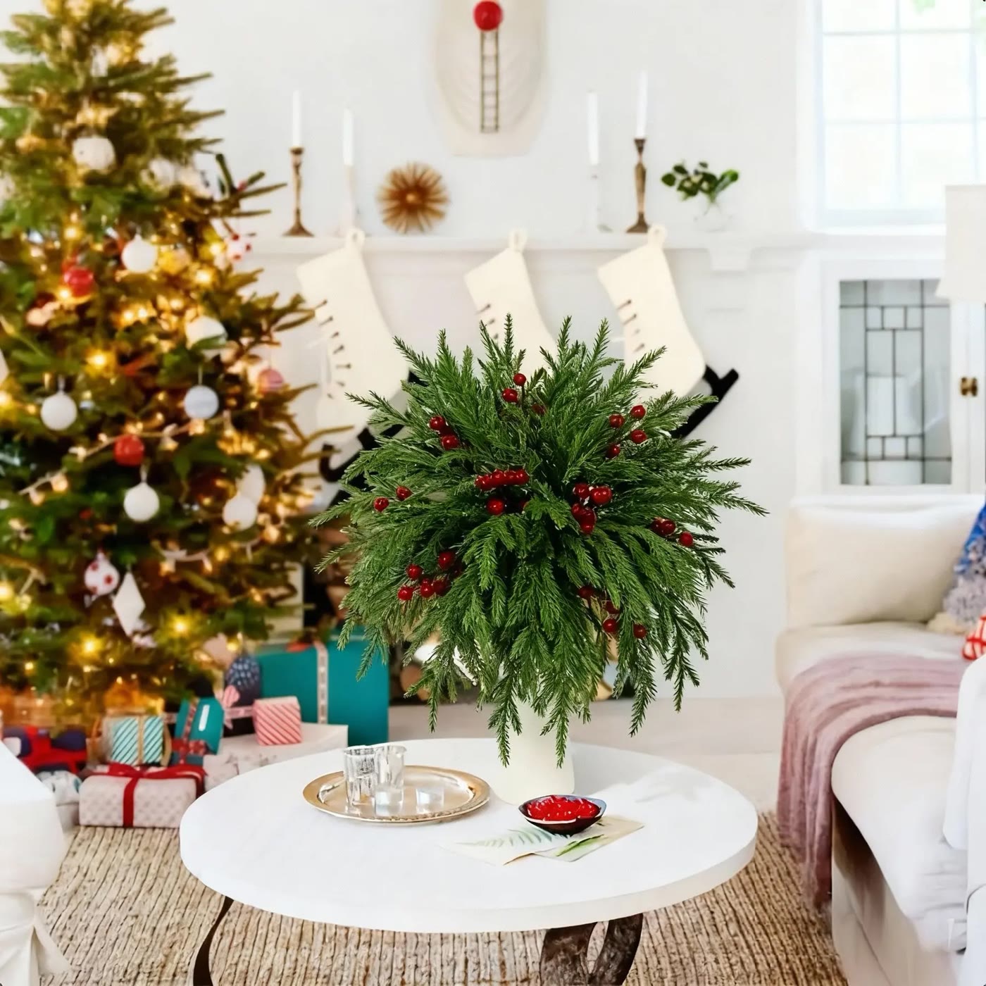 Faux Evergreen Branch Bunch with Red Berries - photo 4