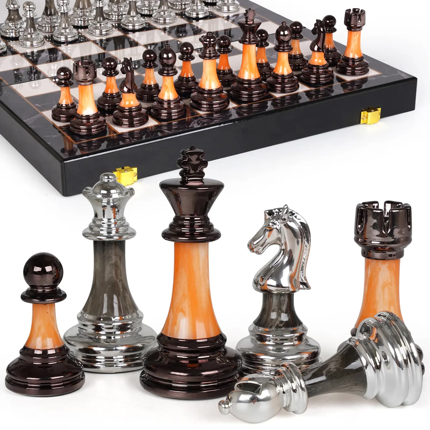 Folding Chess Set with Glossy Weighted Pieces