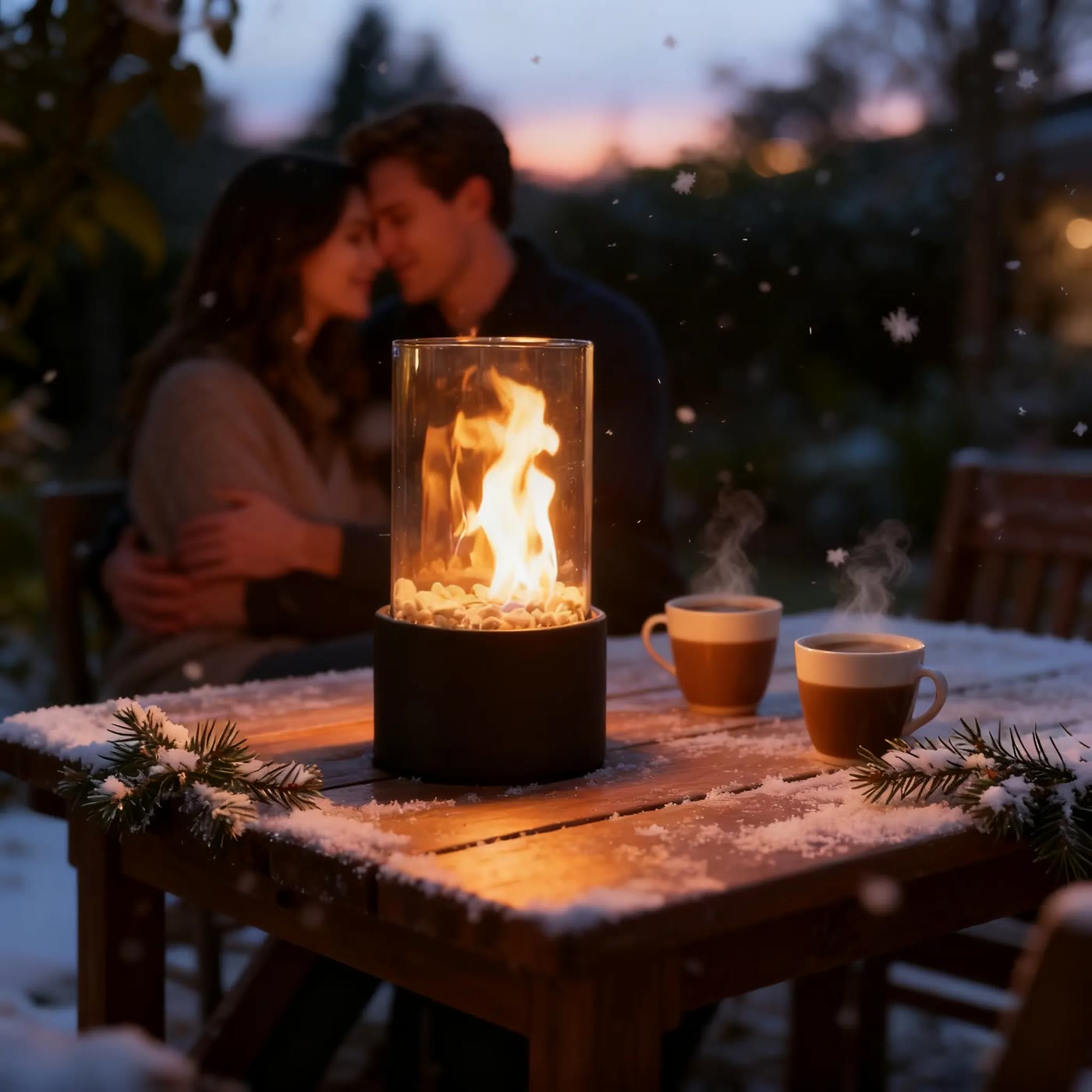 Tabletop Glass Cylinder Fire Bowl With Black Base