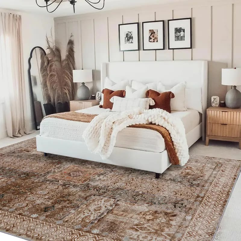 Faded Brown Patterned Area Rug with Fringe-Free Edge - photo 2