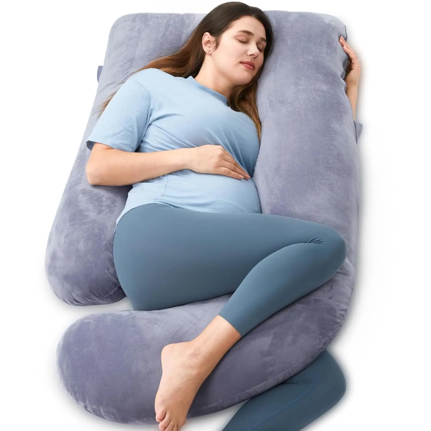 Gray Velvet U-Shaped Body Support Pillow