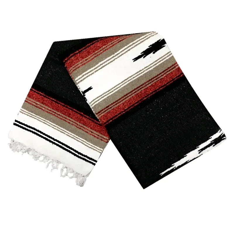Black Woven Blanket with Red and White Stripes - photo 2