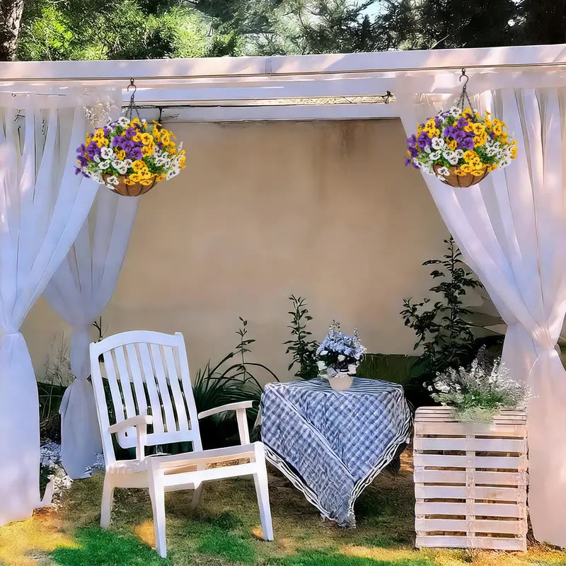 Pair of Hanging Baskets With Autumn Flowers - photo 3