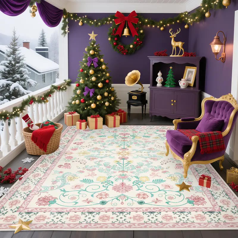 Cream Floral Area Rug with Pink Border - photo 4