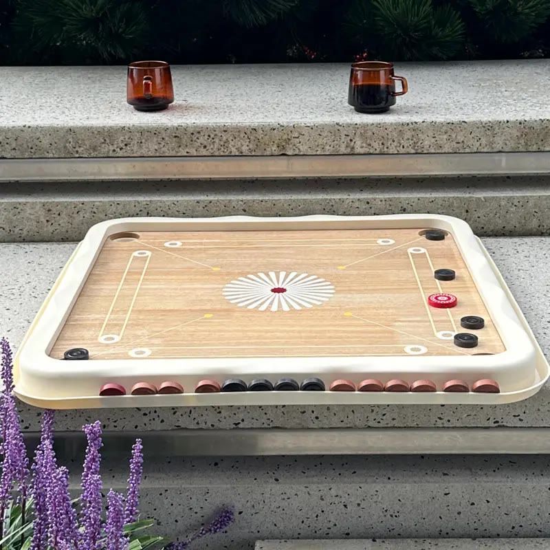 Square Wooden Carrom Board With Cream Frame and Coins - photo 3