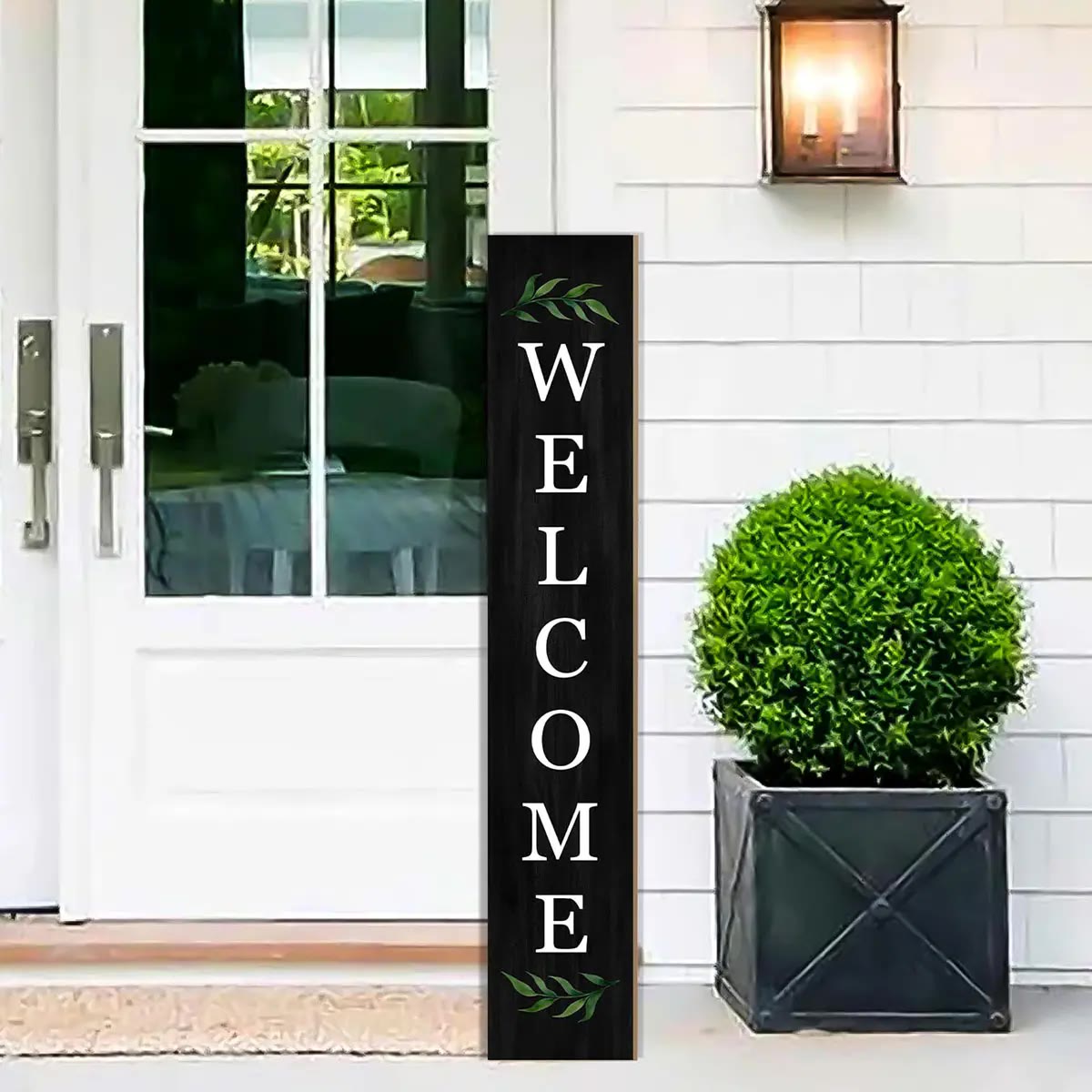 Black Wooden Vertical Welcome Porch Sign