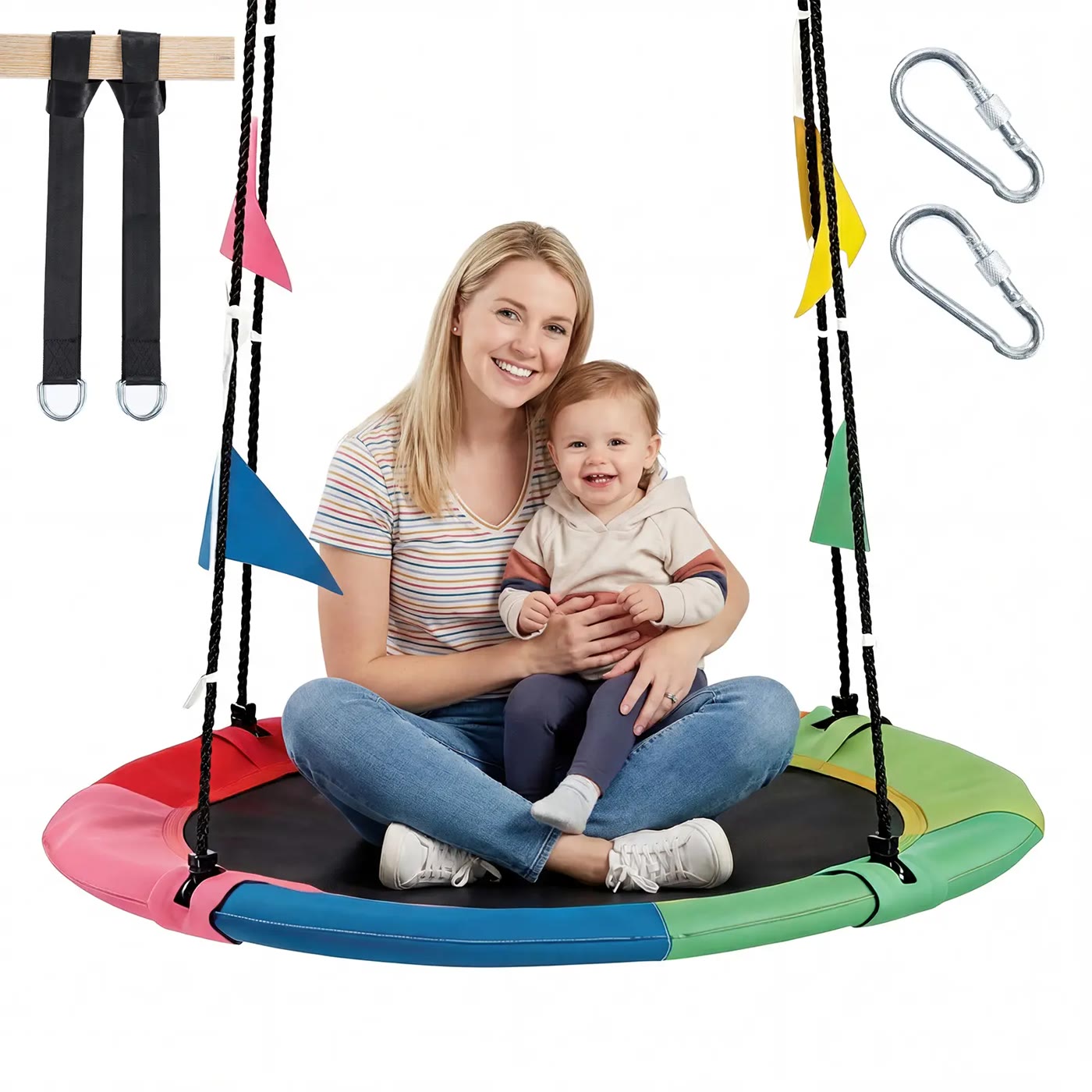 Round Multicolour Saucer Swing with Rope Hangers