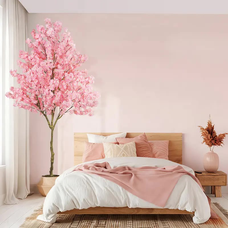 Tall Faux Cherry Blossom Tree in White Pot - photo 2