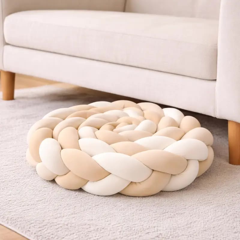 Round Pink Braided Knot Floor Cushion - photo 3