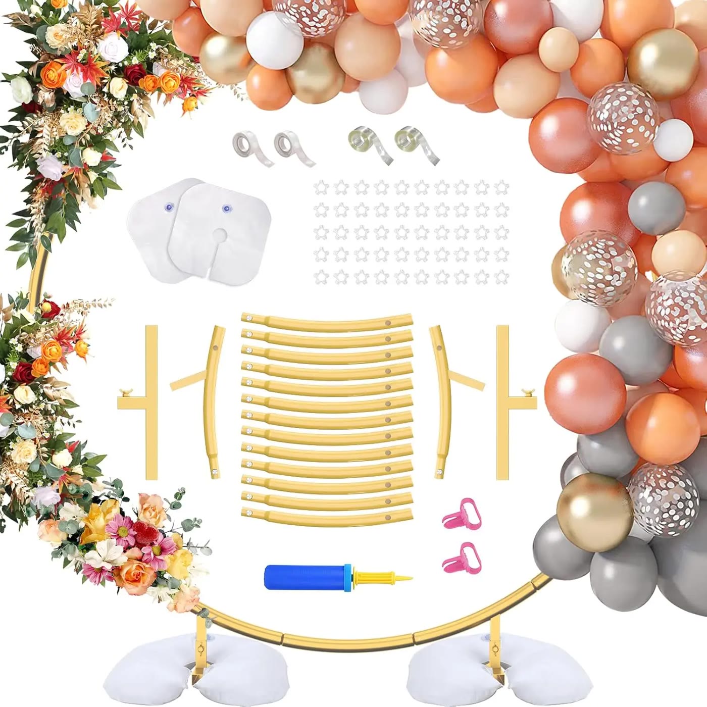 Gold Round Balloon Arch Frame Kit with Weighted Bases