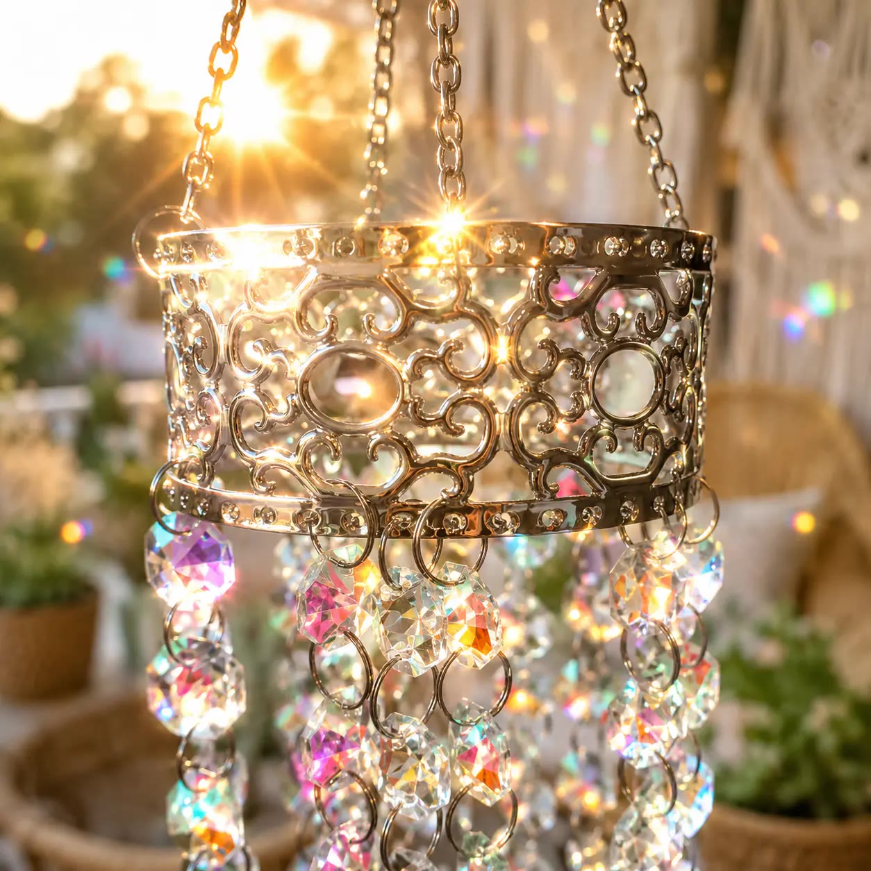 Hanging Crystal Sun Catcher with Silver Frame