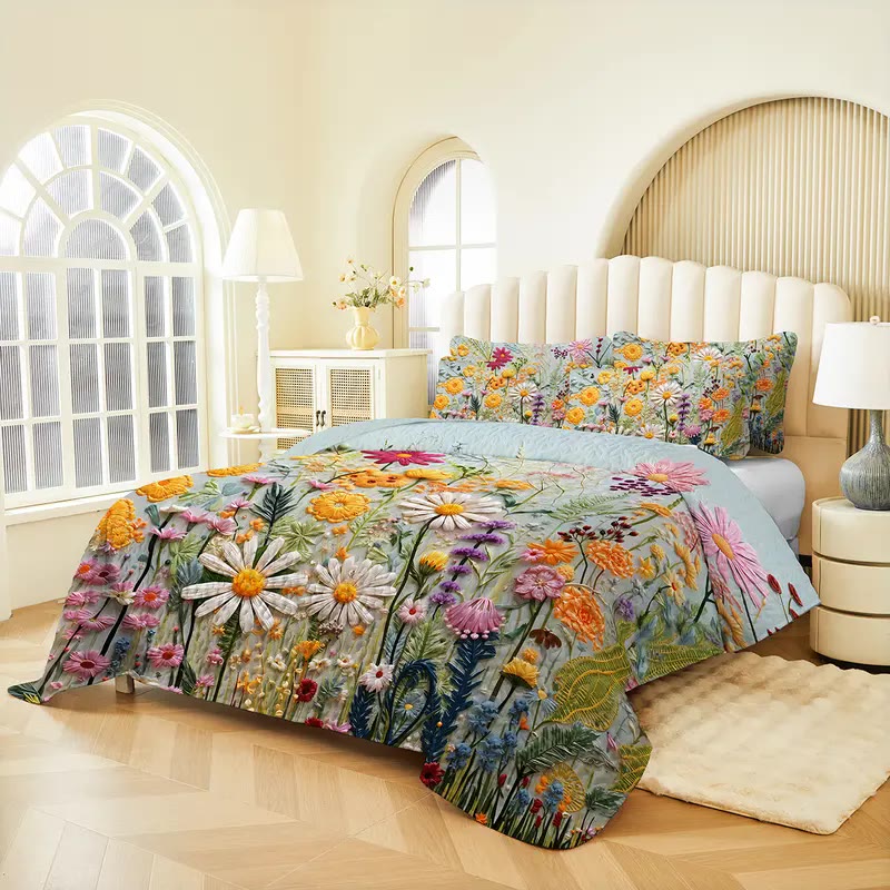 Wildflower Print Quilt Set with Two Pillow Shams - photo 2