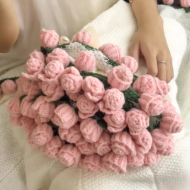 Cream Knit Throw With Pink Rose Edging - photo 4