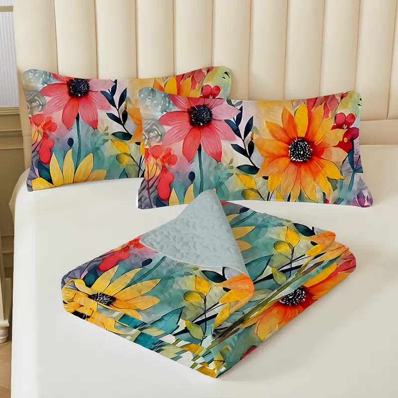 Quilted Bedspread Set with Sunflower Print - photo 4