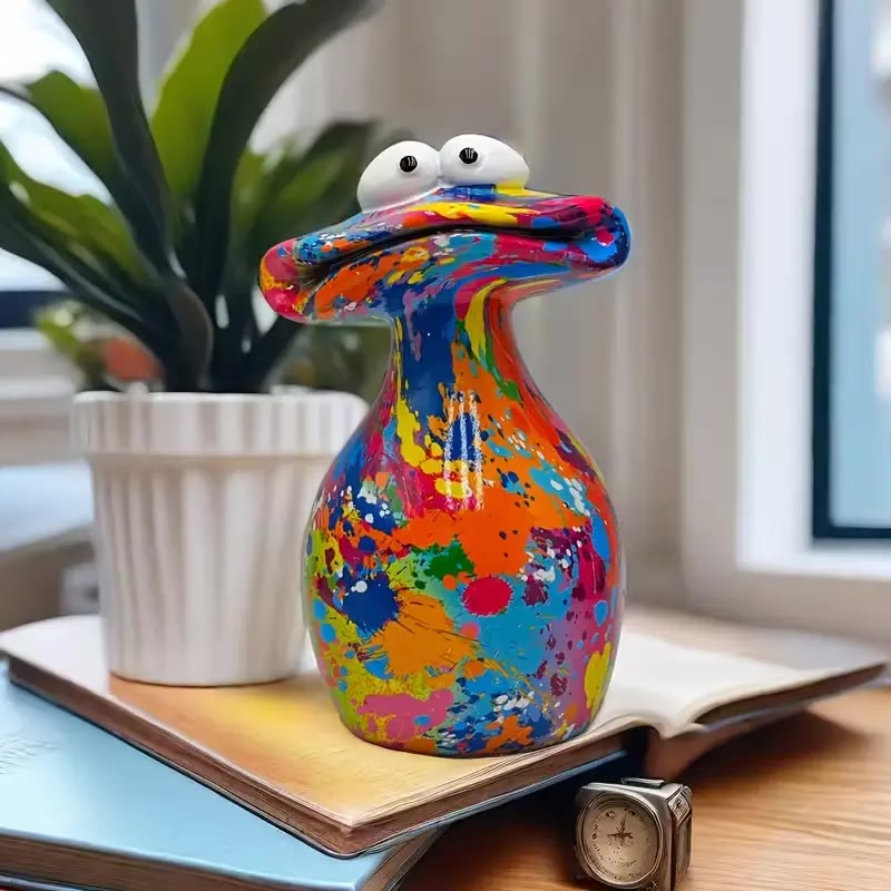 Colourful Paint-Splatter Ceramic Figurine with Googly Eyes - photo 3