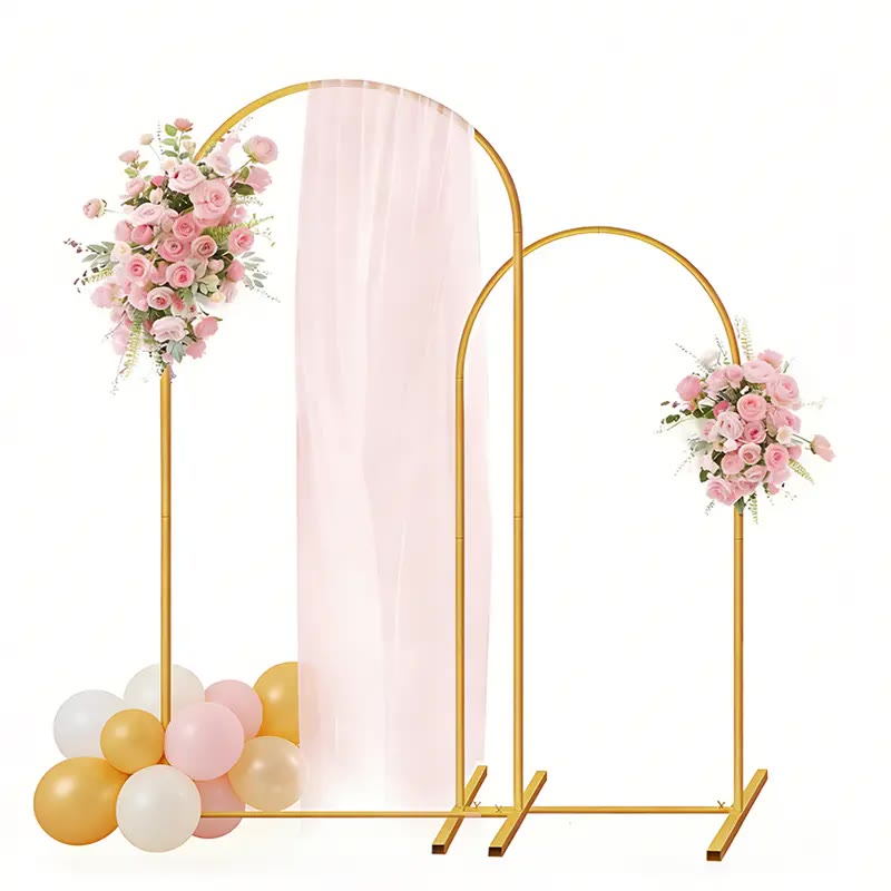Gold Metal Arch Backdrop Stands, Set of Two - photo 2