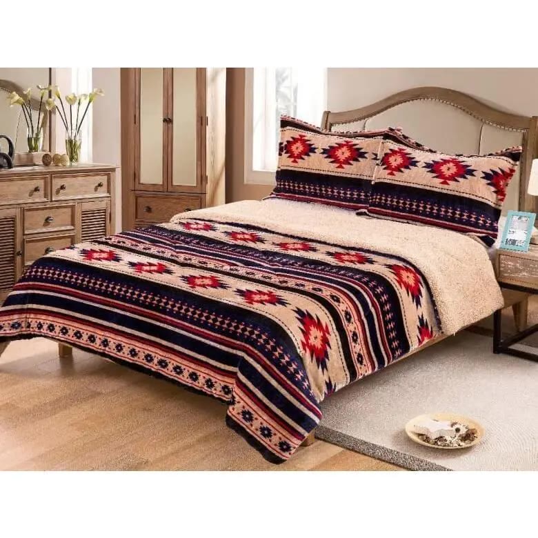 Southwestern Pattern Sherpa-Lined Comforter and Sham Set - photo 4